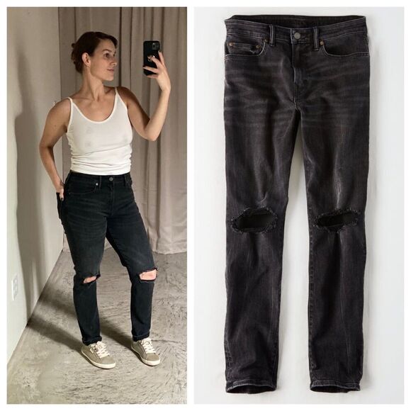 American Eagle Dad Jean Next Level Flex Black Distressed 30 Men’s - Picture 1 of 11